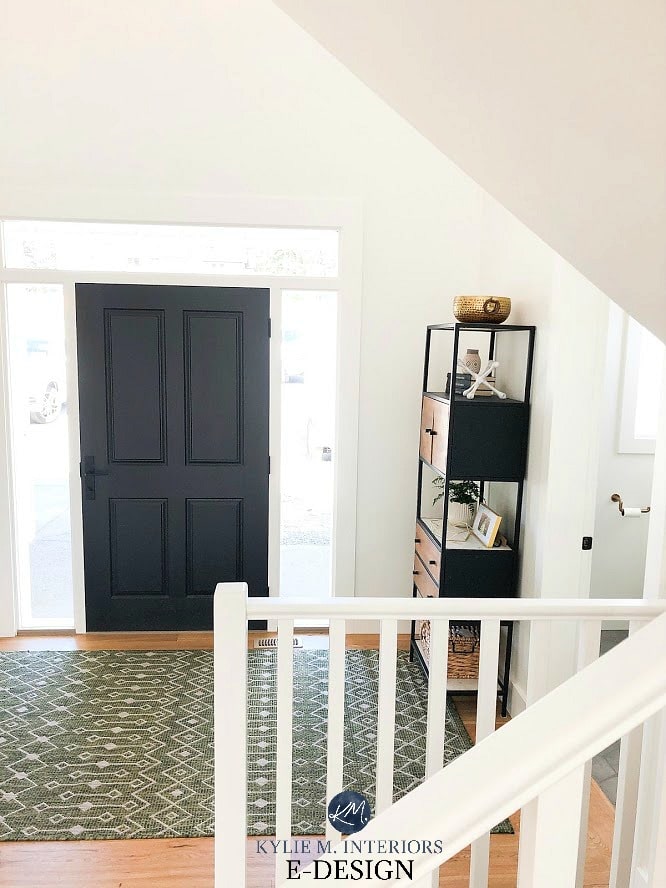 Entryway With Front Door In Tricorn Black Pure White Walls