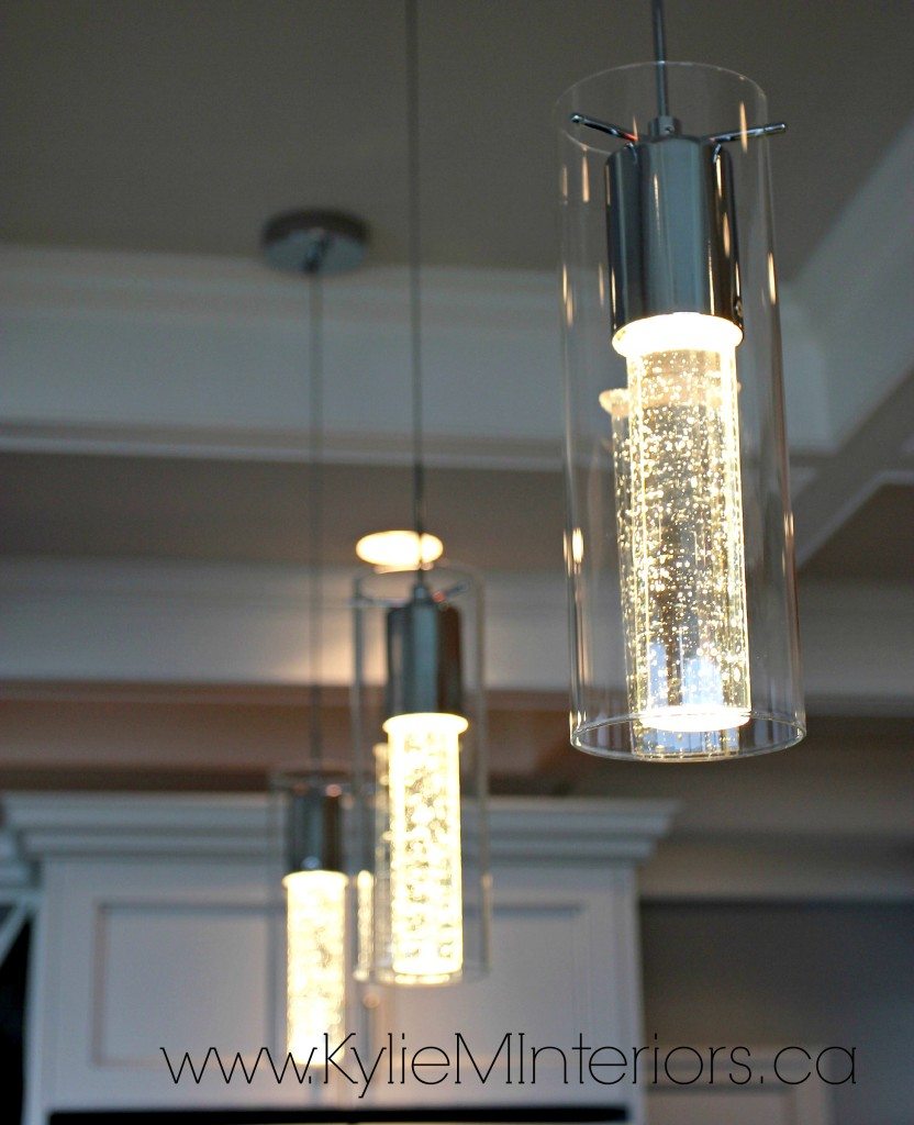 Pendant lighting over the island in the kitchen