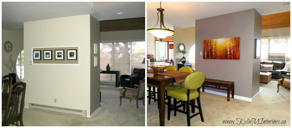 before and after benjamin moore smoked oyster with stone house and lime green accents