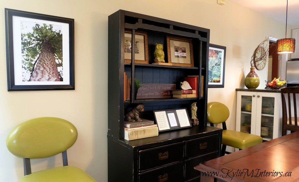 benjamin moore stone house with black painted and distressed buffet hutch with green accents