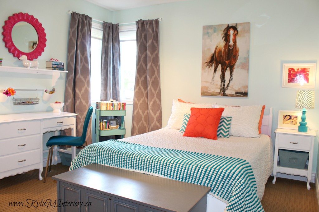 Budget Friendly Girls Bedroom Ideas : Light Blue, Coral, Pink