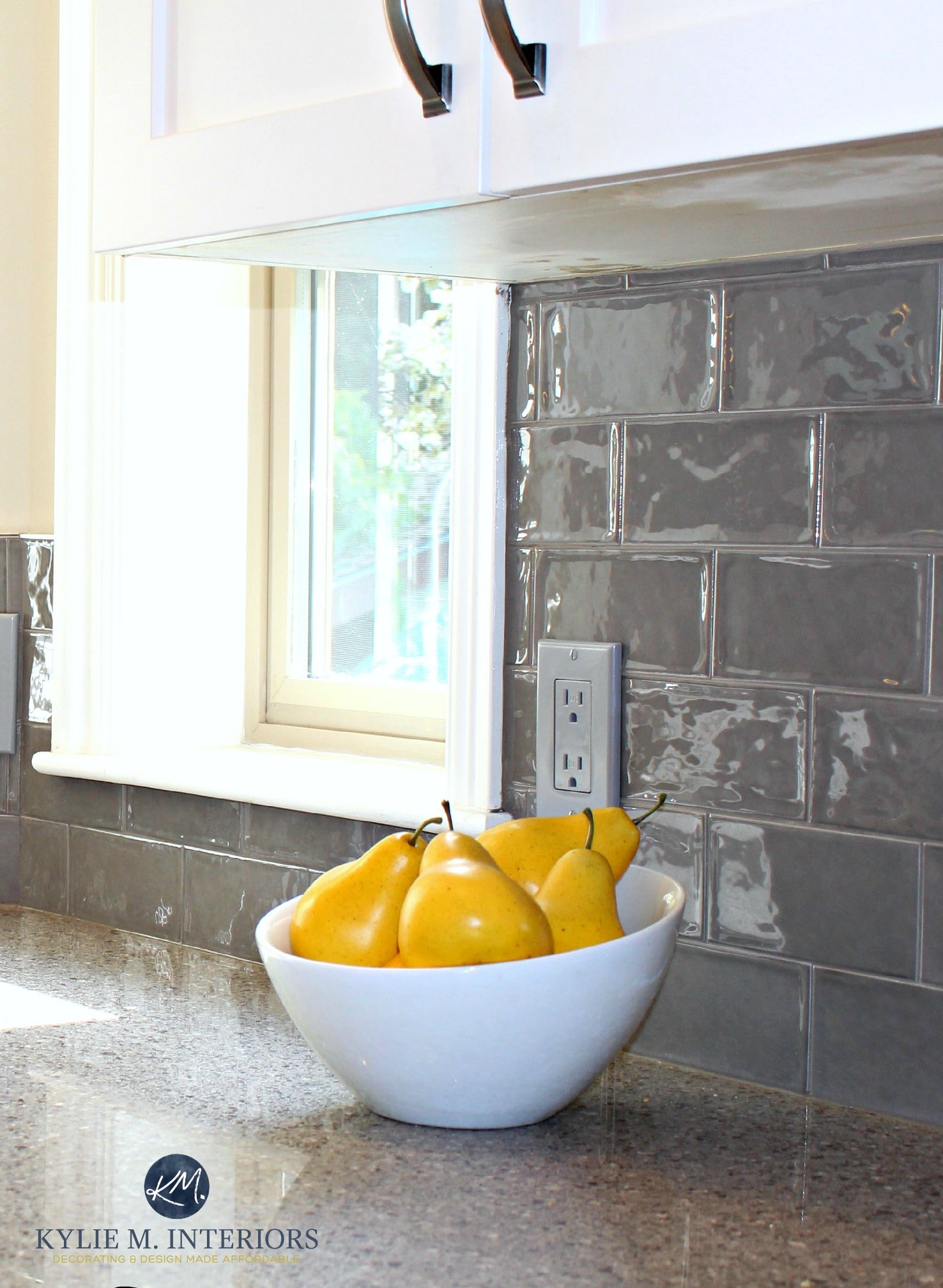 Glazed shiny gray subway tile in kitchen remodel with