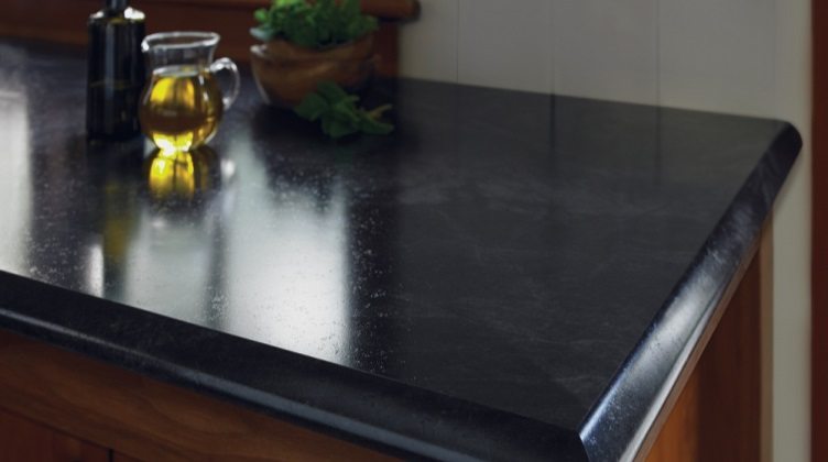 formica 180fx high end laminate in jet sequoia which is black with gray veins. Budget friendly kitchen update idea