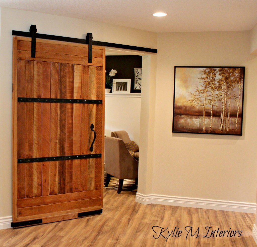 sliding barn door home office decorating ideas with sherwin williams dunes and metal hardware