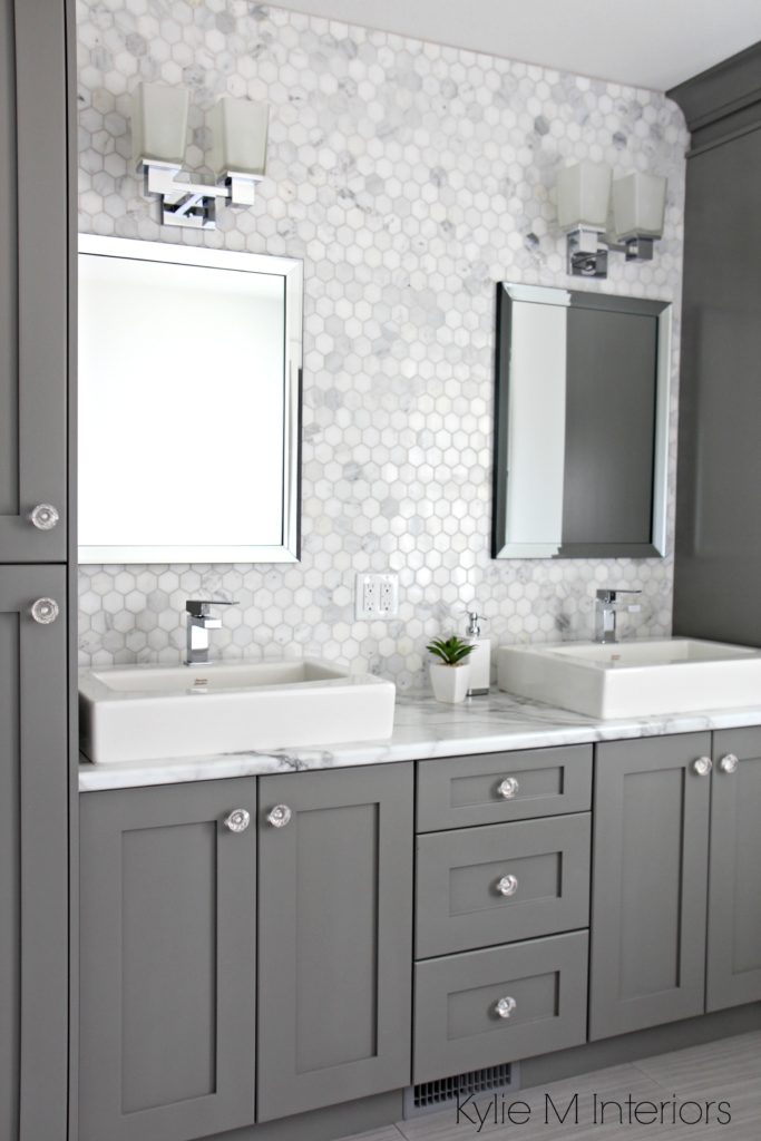 The 6 Best Paint Colours For A Bathroom Vanity Or Kitchen Island Including White Kylie M Interiors - Bathroom With Gray Vanity Ideas