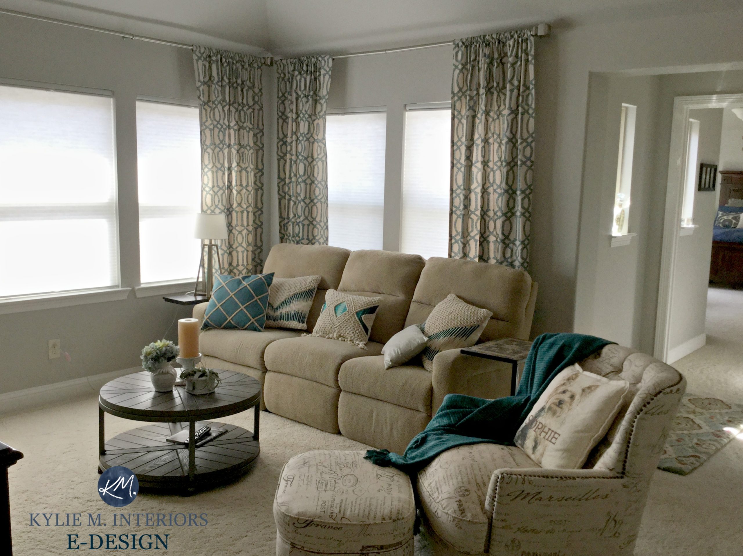 Sherwin Williams Repose Gray In Living Room With Beige Couch