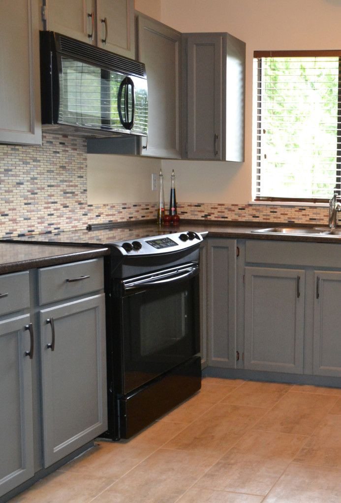 how to decorate a kitchen with black appliances and benjamin moore chelsea gray painted oak cabinets. Update ideas