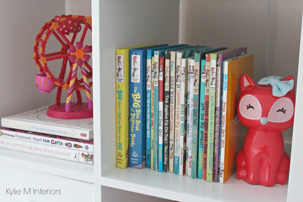 decorating ideas for girls bedroom with dr seuss books and home decor in Kallax or Expedit bookshelf