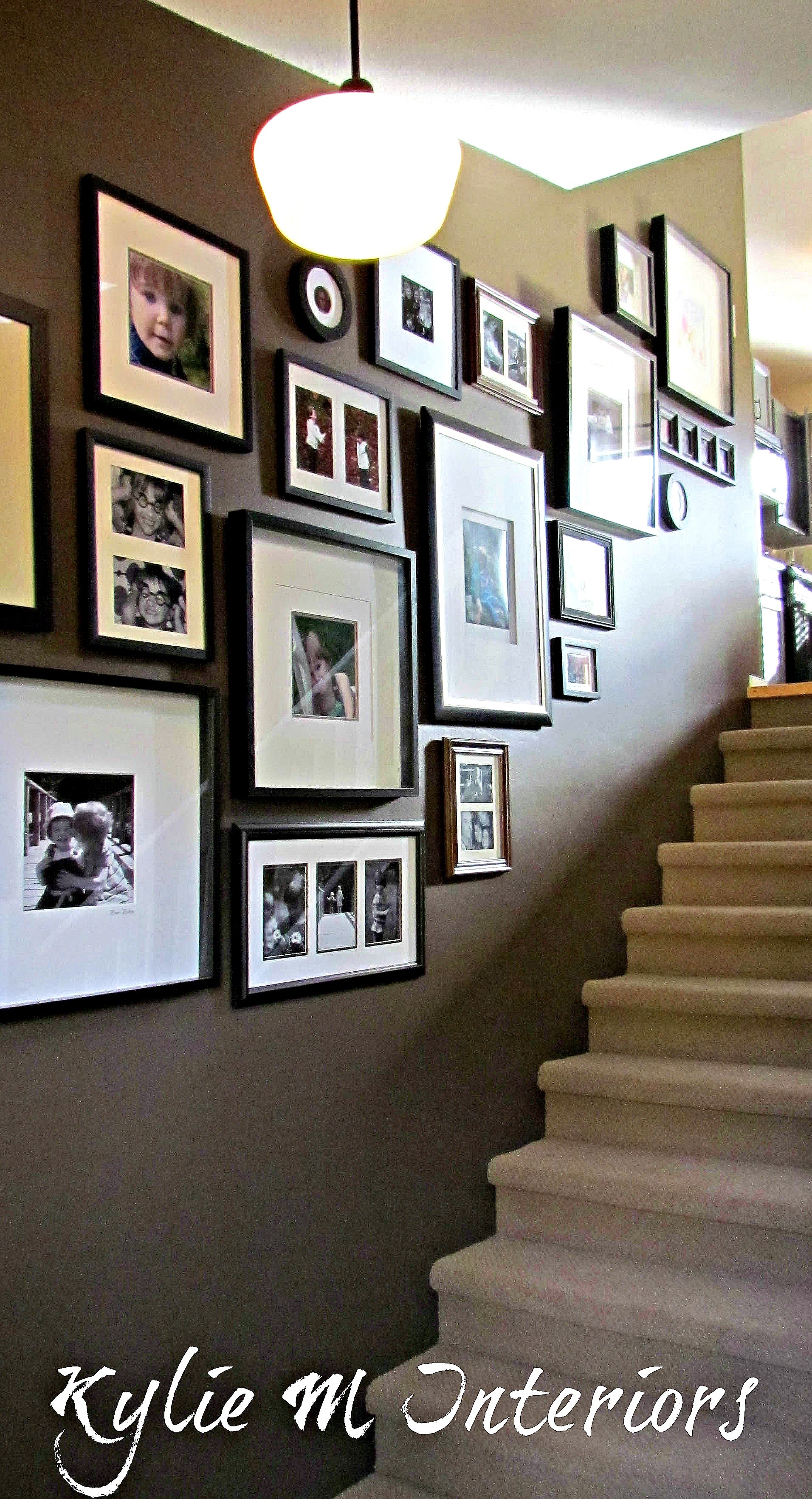 Hanging a photo gallery wall up stairs or a staircase is a great way to personalize a room or home