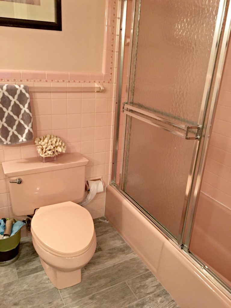 iDEAS TO UPDATE A PINK BATHROOM, CARPET, TOILET, TUB, COUNTERTOP, TILE AND MORE