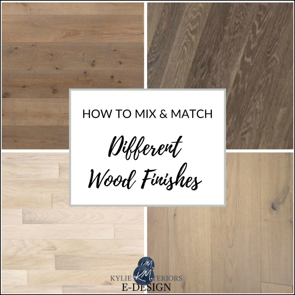 How to coordinate, mix different wood finishes or stains. Oak, maple, cherry. Kylie M Interiors Edesign,