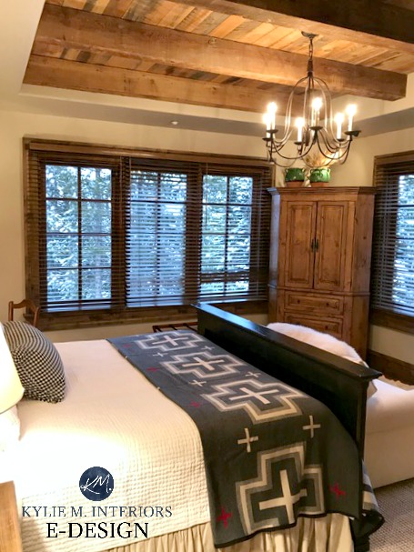 Mountain contemporary style bedroom. Sherwin Williams Balanced Beige neutral. Kylie M Interiors E-design, wood furniture, (2)