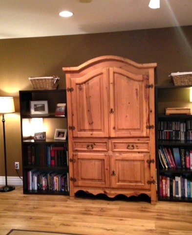 Southerwestern style pine wood armoire before being painted diy