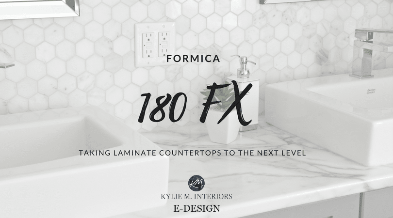 Budget friendly bathroom update ideas with Formica 180fx laminate countertops and sinks. KYlie M E-design