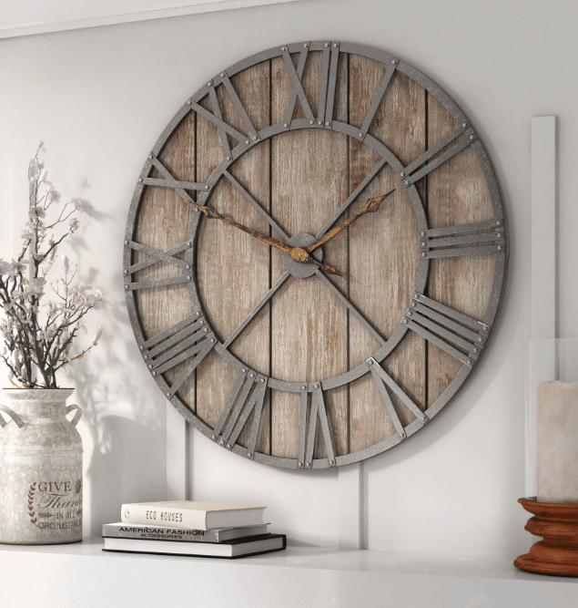 Oversized large wall clock from WAyfair. Kylie M Interiors Edesign, edecor, online paint color expert