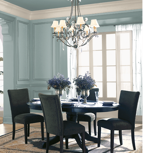 Behr in the moment in a formal dining room. created with Behr program by Kylie M E-design
