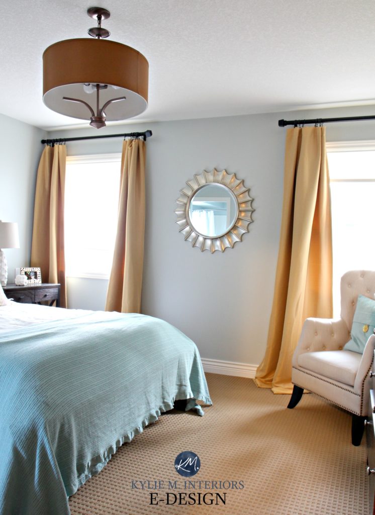 Paint colour review, Sherwin Williams Silver Strand, south facing bedroom, beige carpet, south facing. Kylie M INteriors E-design, online virtual paint consulting