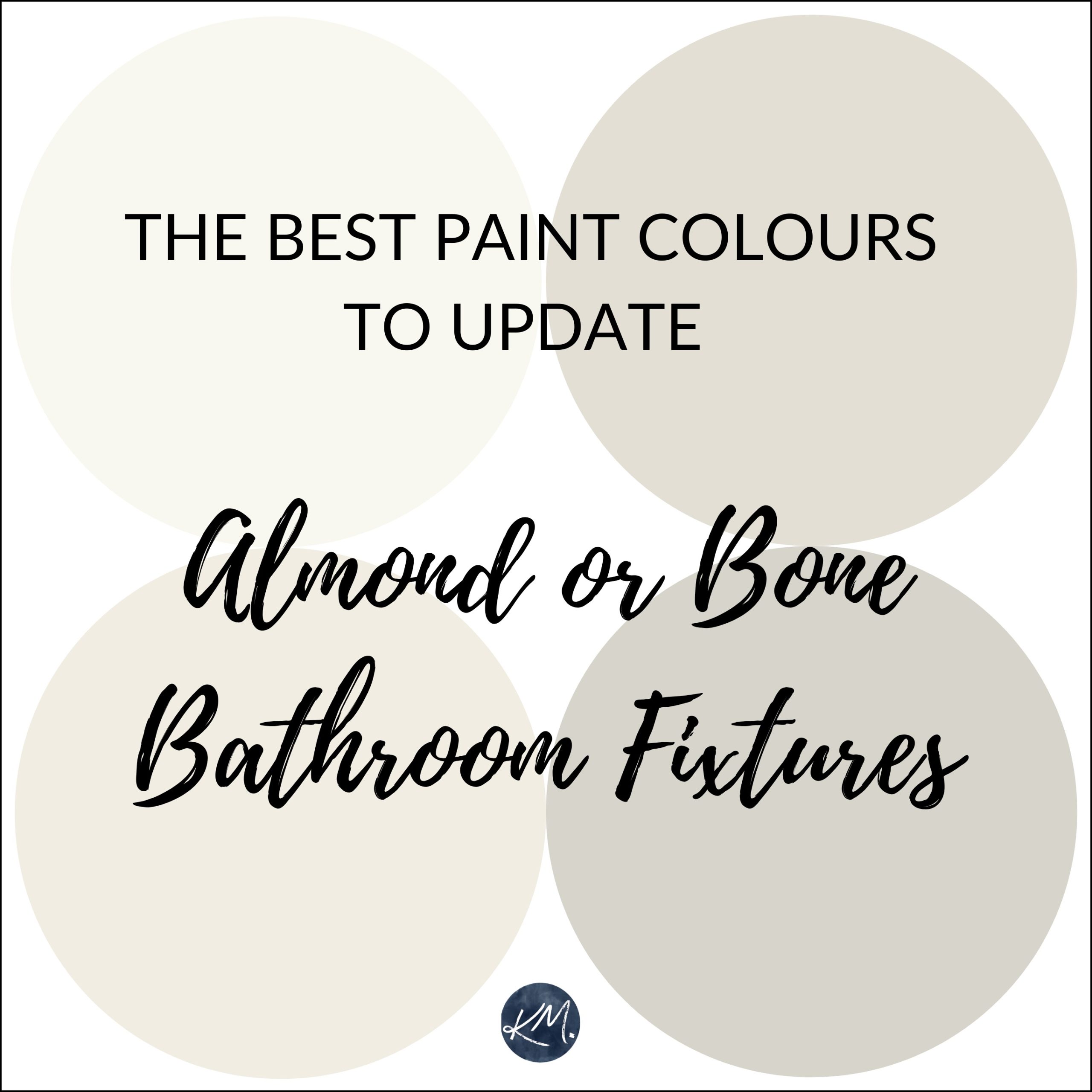 The best paint colours to update bone, almond bathroom fixtures. Kylie M Interiors Edesign, diy decorating and update ideas blog and advice