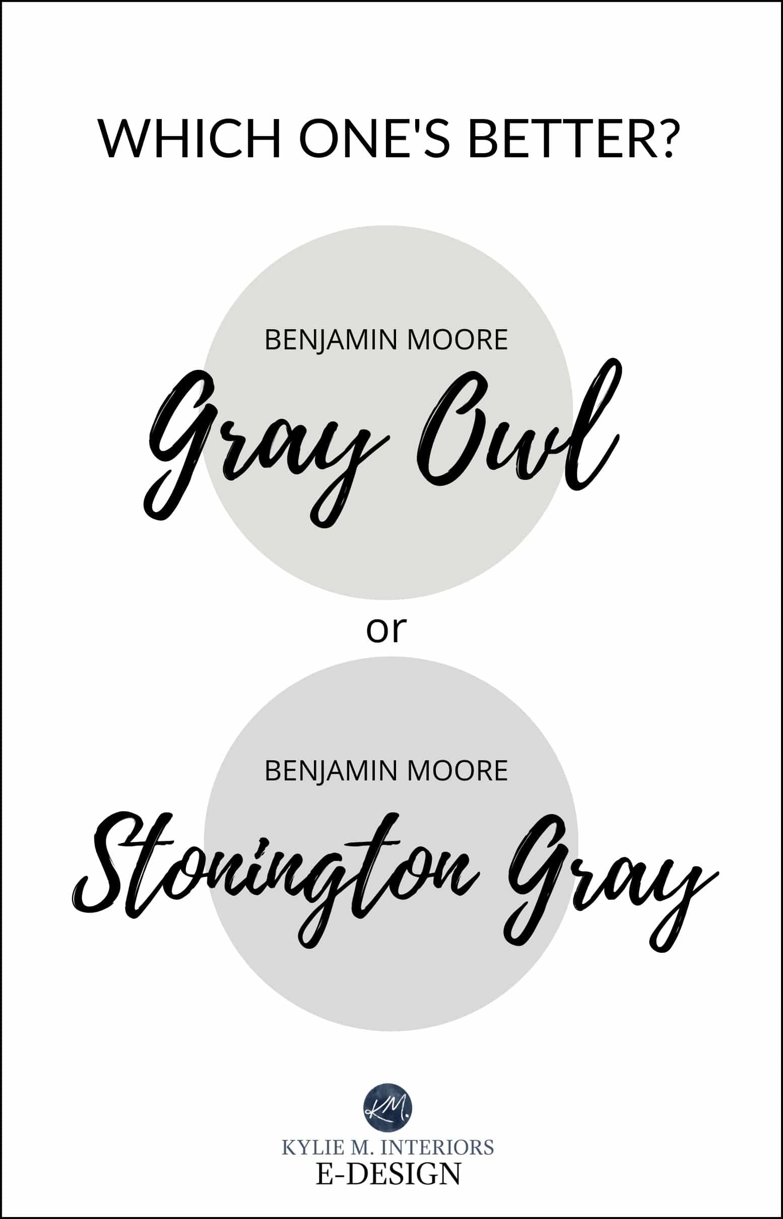 Paint colour review, compare Benjamin Moore Gray Owl vs Stonington Gray, best neutral grey paint colours. Kylie M Interiors Edesign, virtual online paint colour advice