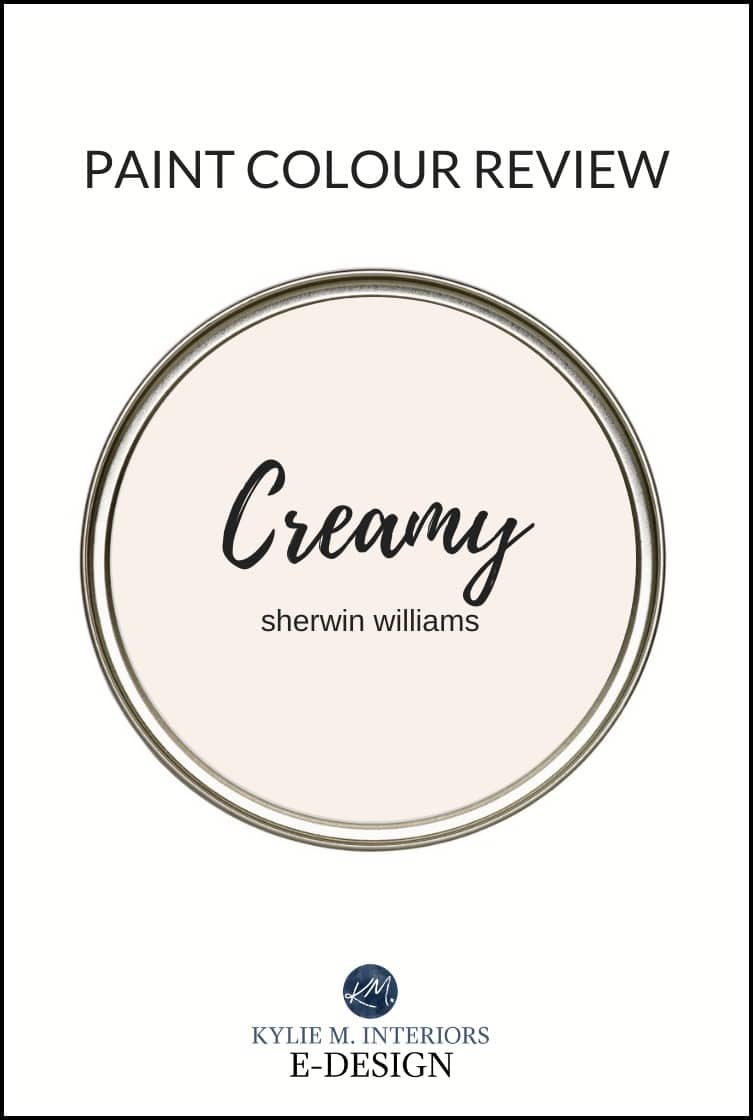 Paint colour review of the best cream paint colour, Sherwin Williams Creamy, a popular off-white. Kylie M Interiors Edesign, online paint colour and diy home expert