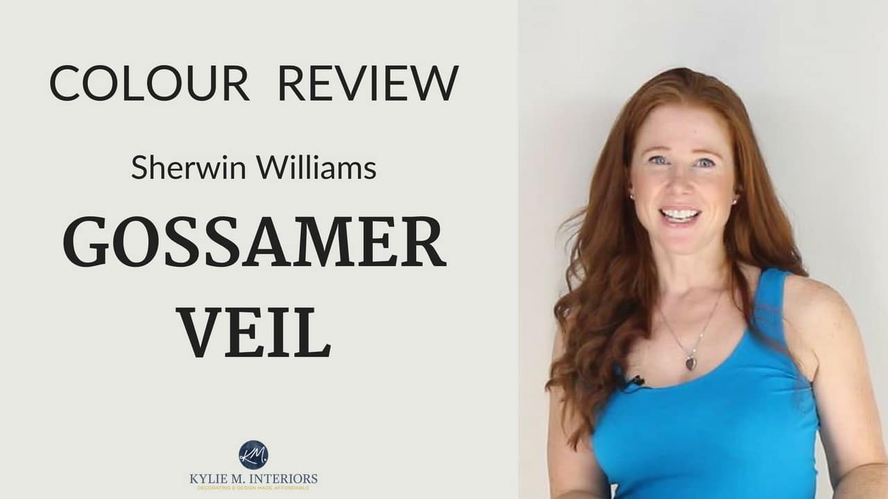Paint colour review of Sherwin Williams Gossamer Veil. Kylie M Interiors Edesign Youtube channel. Online Paint expert