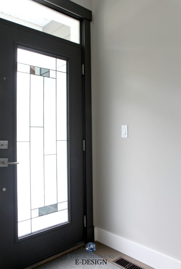 Wall colour is Sherwin Williams Collonade Gray, front door inside is painted Urbane Bronze. Kylie M Interiors Edesign 