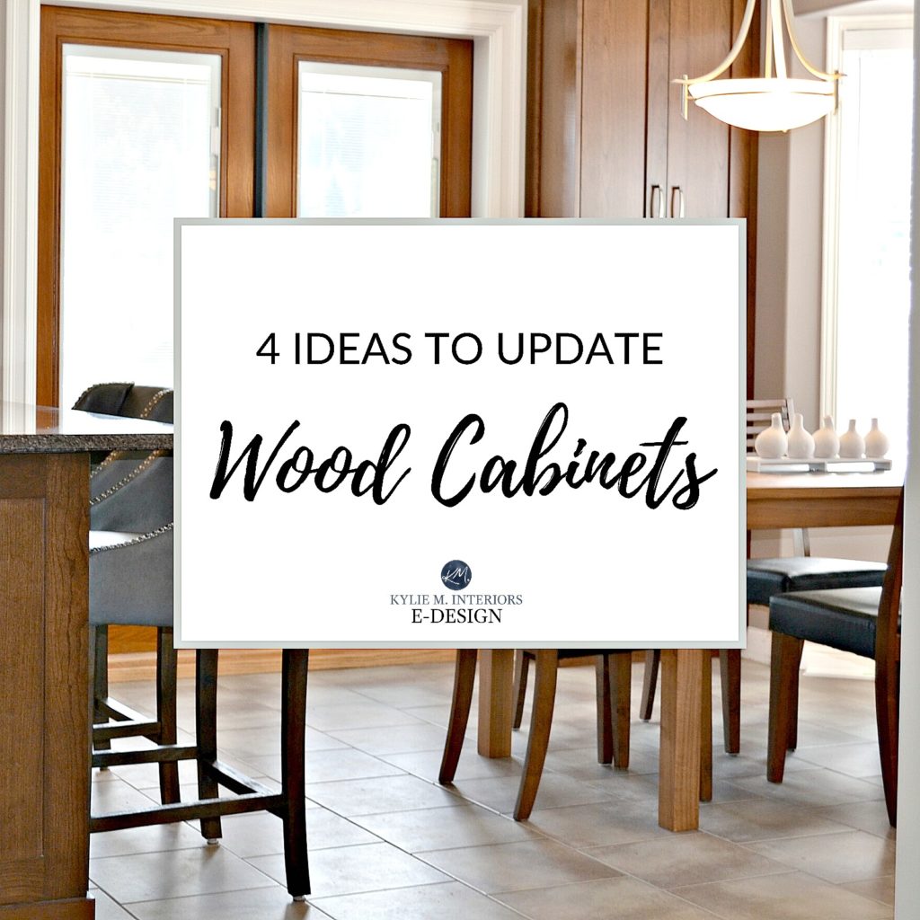 Best ideas and tips to update oak, wood, maple, cherry kitchen cabinets. Kylie M Interiors Edesign, diy home decorating blogger and advice on paint colors