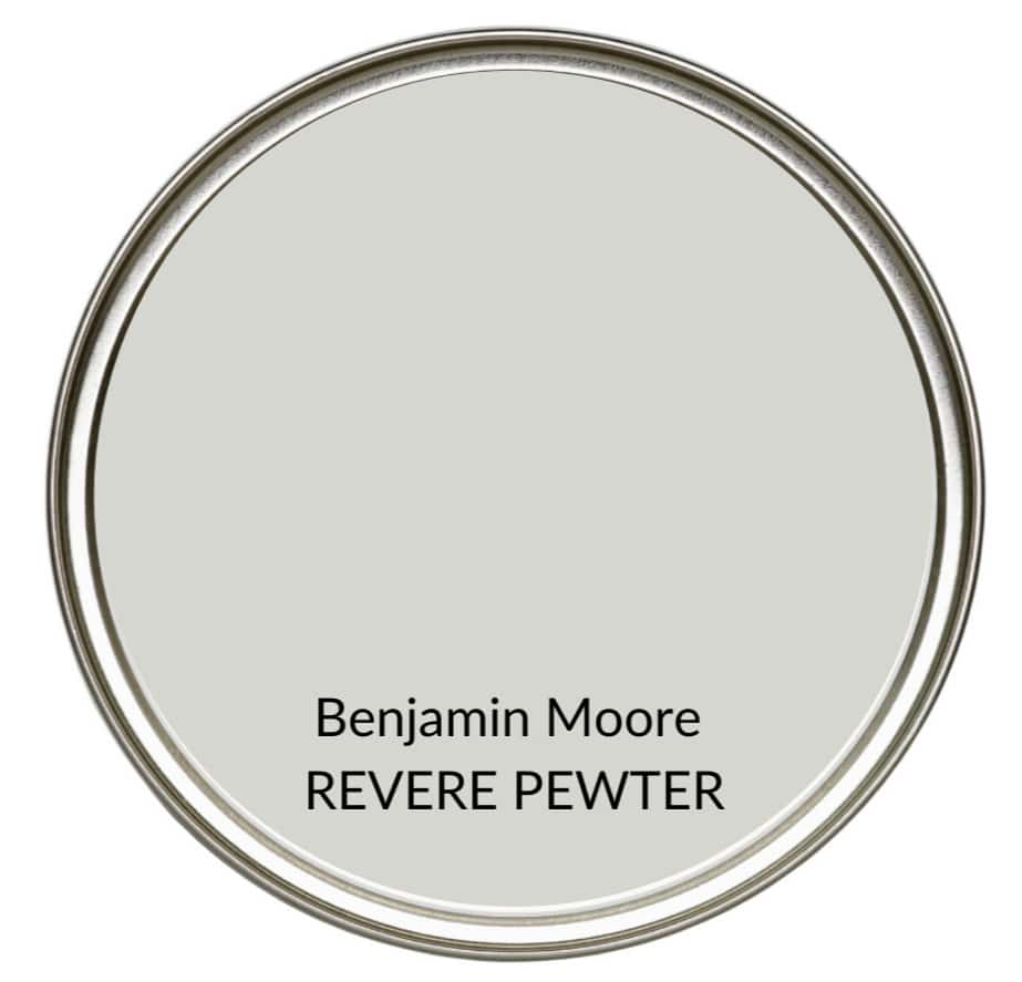 Best modern farmhouse country gray paint colour, Benjamin Moore Revere Pewter. Kylie M Interiors Edesign, online advice blogger