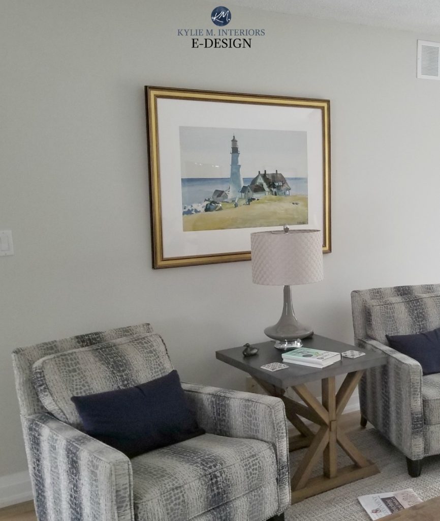 Benjamin Moore Classic Gray with natural light, no bulbs. Kylie M Interiors Edesign, online paint expert. Client photo