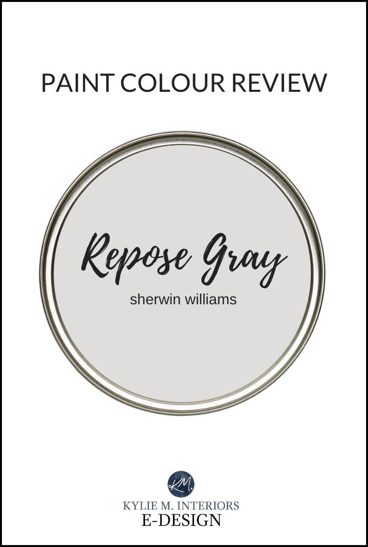 Paint colour review of Sherwin Williams Repose Gray, best warm gray paint color. Kylie M Interiors Edesign, online paint colour advice blogger. lrv, undertones and more!