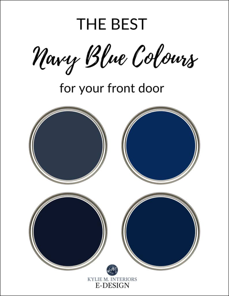 The best navy blue paint colours for the front door exterior. Kylie M Interiors Edesign, online paint colour consulting blog