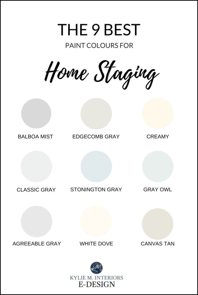 BEST, MOST POPULAR PAINT COLOURS FOR HOME STAGING. KYLIE M INTERIORS EDESIGN, ONLINE PAINT COLOR CONSULTANT. BENJAMIN AND SHERWIN