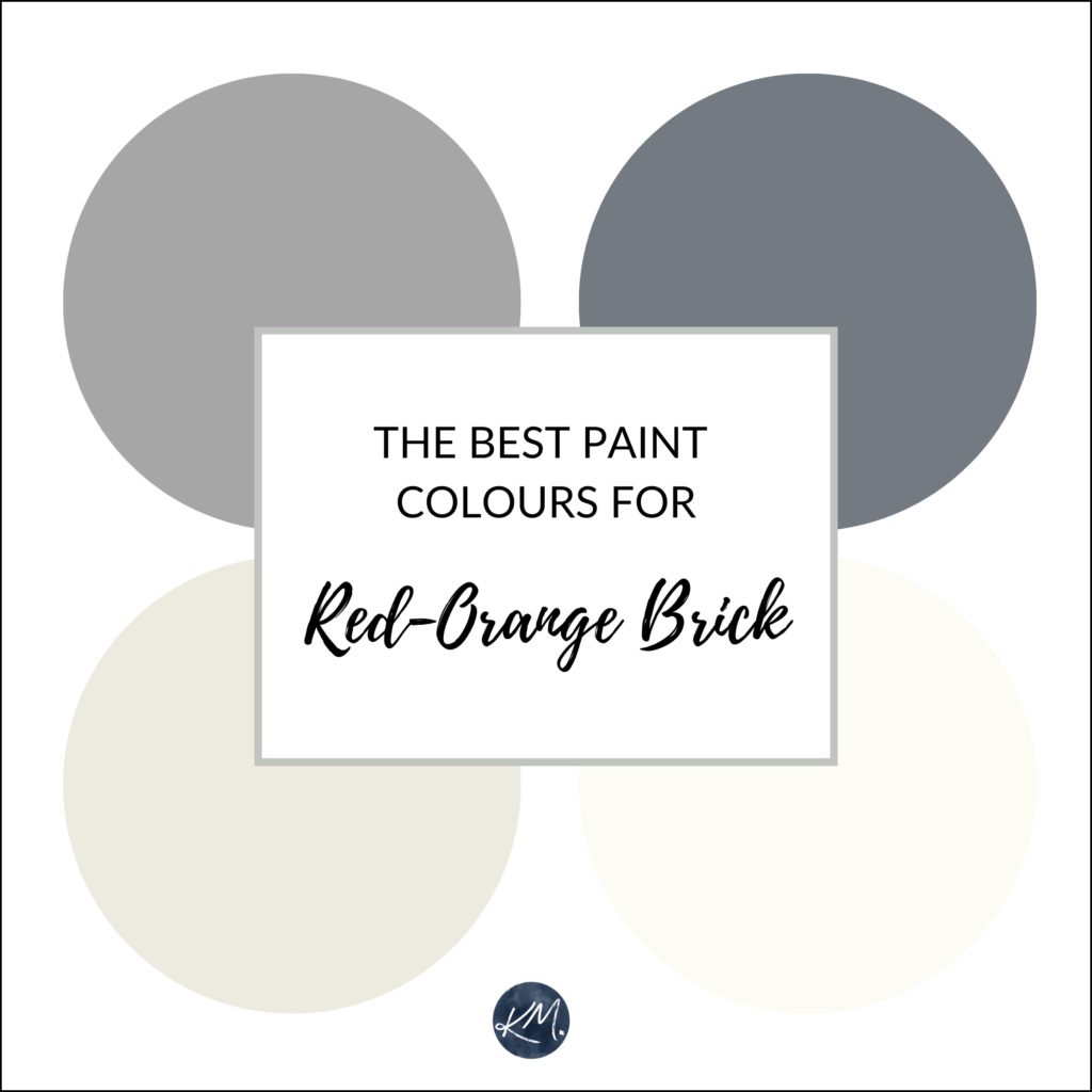 The best paint colours and ideas to update a red, red-orange brick fireplace. Kylie M Interiors Edesign, online paint colour consultant, virtual advice