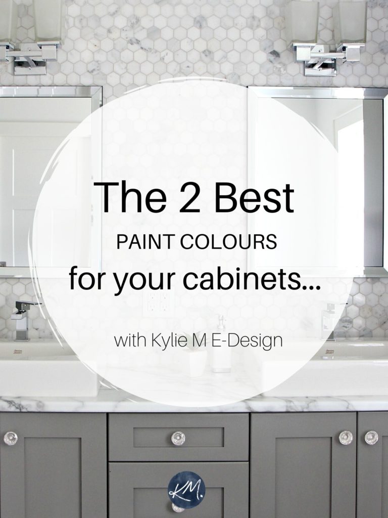 The best white and gray paint colors for kitchen cabinets or bathroom vanity. Benjamin or Sherwin. Edesign, Kylie M Interiors Online colour consulting. Home Decorating and diy ideas blogger