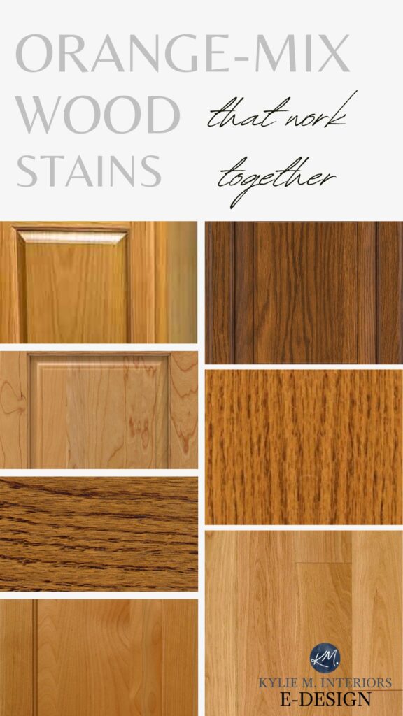 ORANGE TONED OR STAINED WOOD CABINETS OR FLOOR, TRIMS, MIX AND MATCH OR COORDINATE DIFFERENT WOODS. KYLIE M