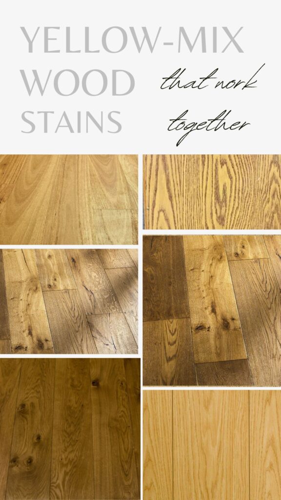 wood floor, cabinets, trim, furniture with yellow undertones stain, oak, maple, cherry, alder, mix and match coordinate different woods with Kylie M diy