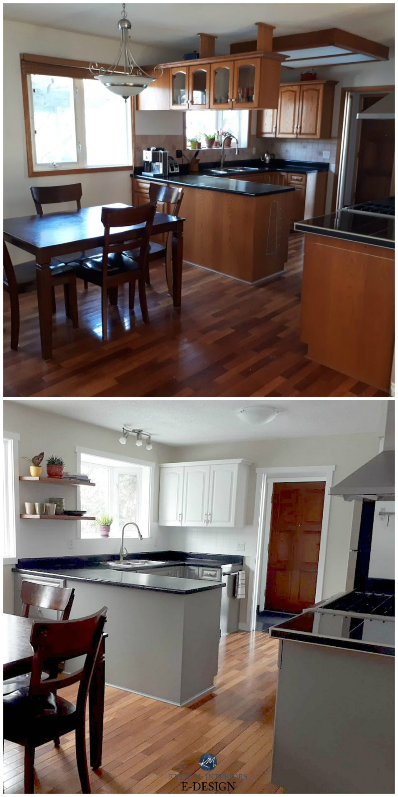 Before and after, budget friendly kitchen update ideas. Painted oak