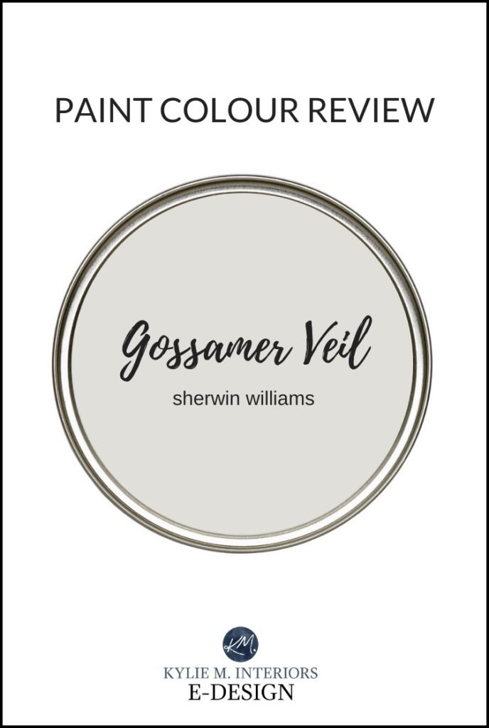 Paint colour review of Sherwin Williams Gossamer Veil, best greige, warm gray paint colour. Kylie M Interiors, online, virtual paint colour consulting and E-design consulting blog