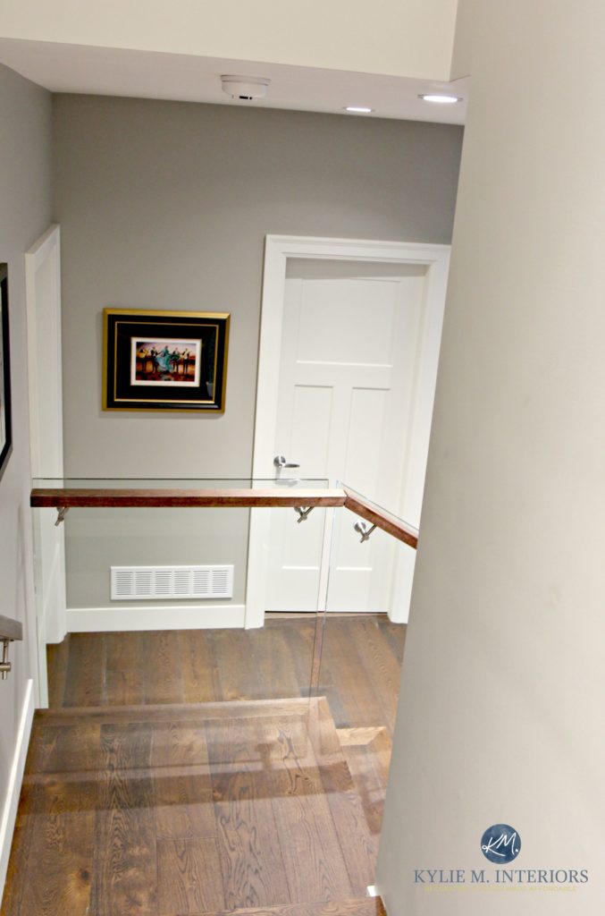 Sherwin Williams Dorian Gray in stairway with glass