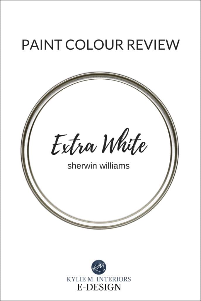 Paint colour review, best white paint colours, Sherwin Williams Extra White. Kylie M Interiors, online virtual edesign color expert. Diy decorating and advice blogger
