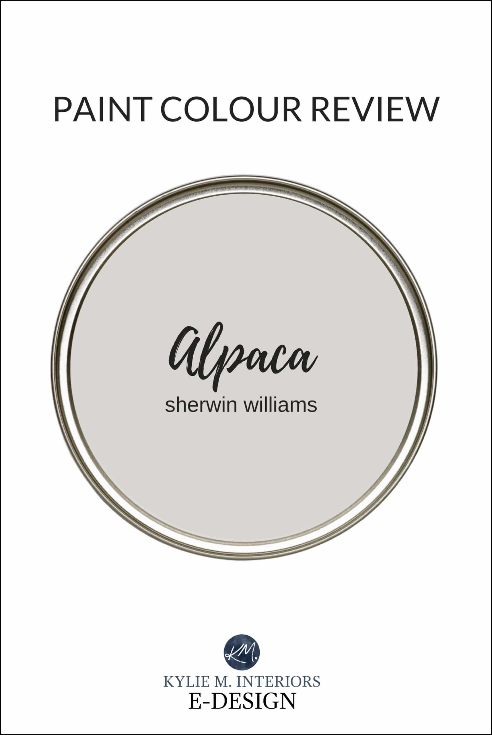 Paint colour review of Sherwin Williams Alpaca, popular greige taupe paint colour. Kylie M Interiors online paint color expert, virtual decorating advice and diy ideas (2)
