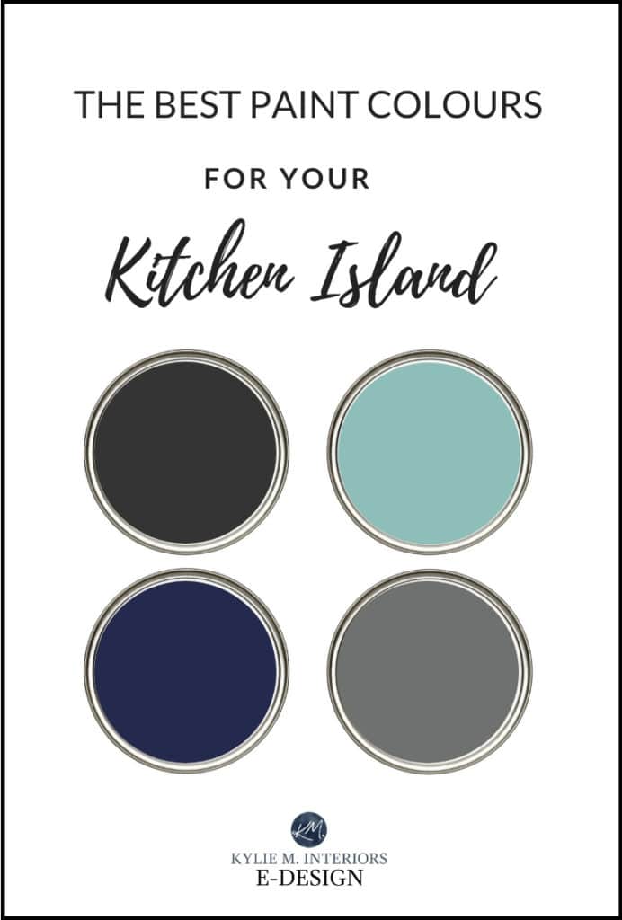 Best paint colours for kitchen island or lower cabinets. Kylie M Interiors Edesign, online paint color expert and edesign, diy decorating advice blogger