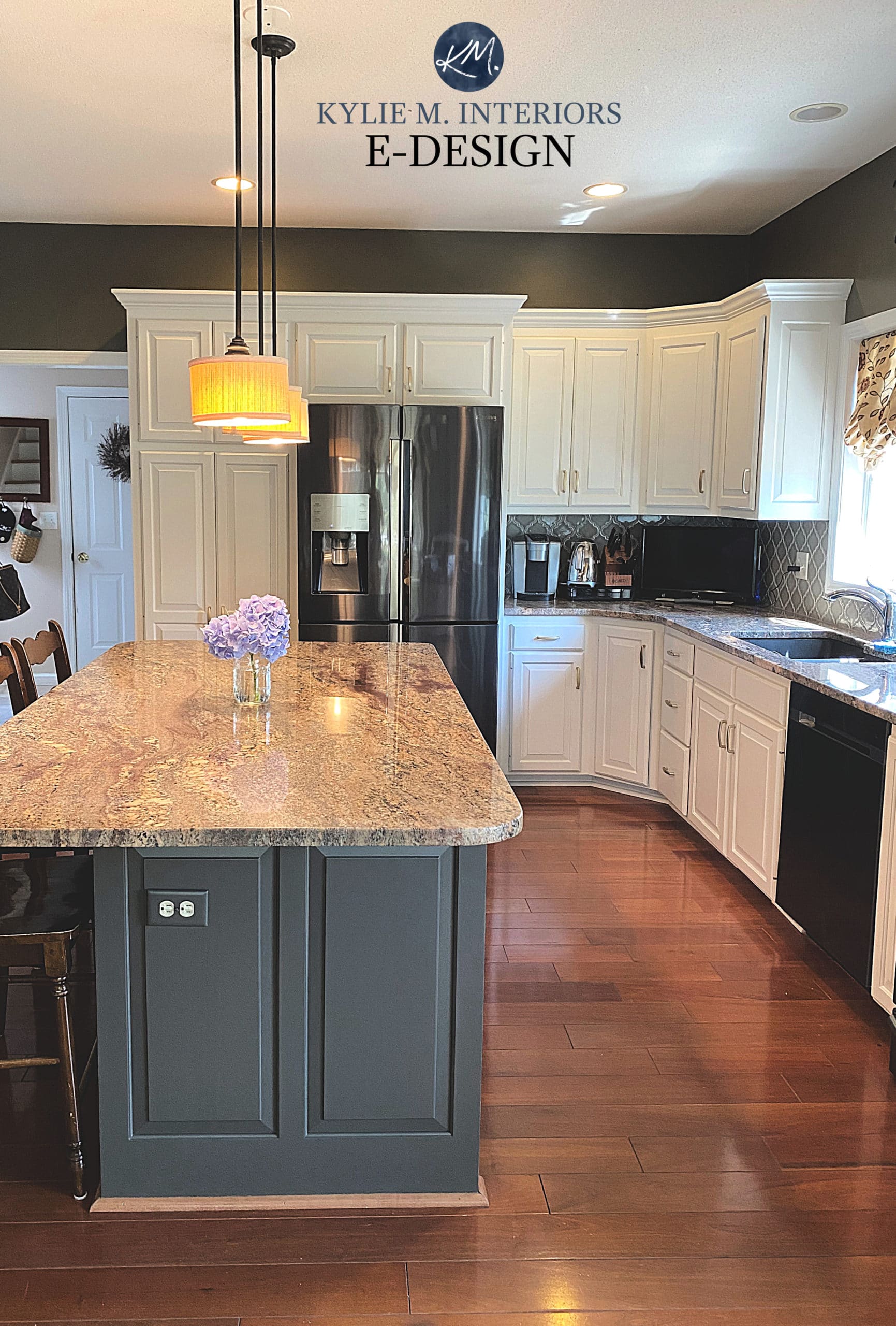 Maple painted wood cabinets, Sherwin Williams off white with dark