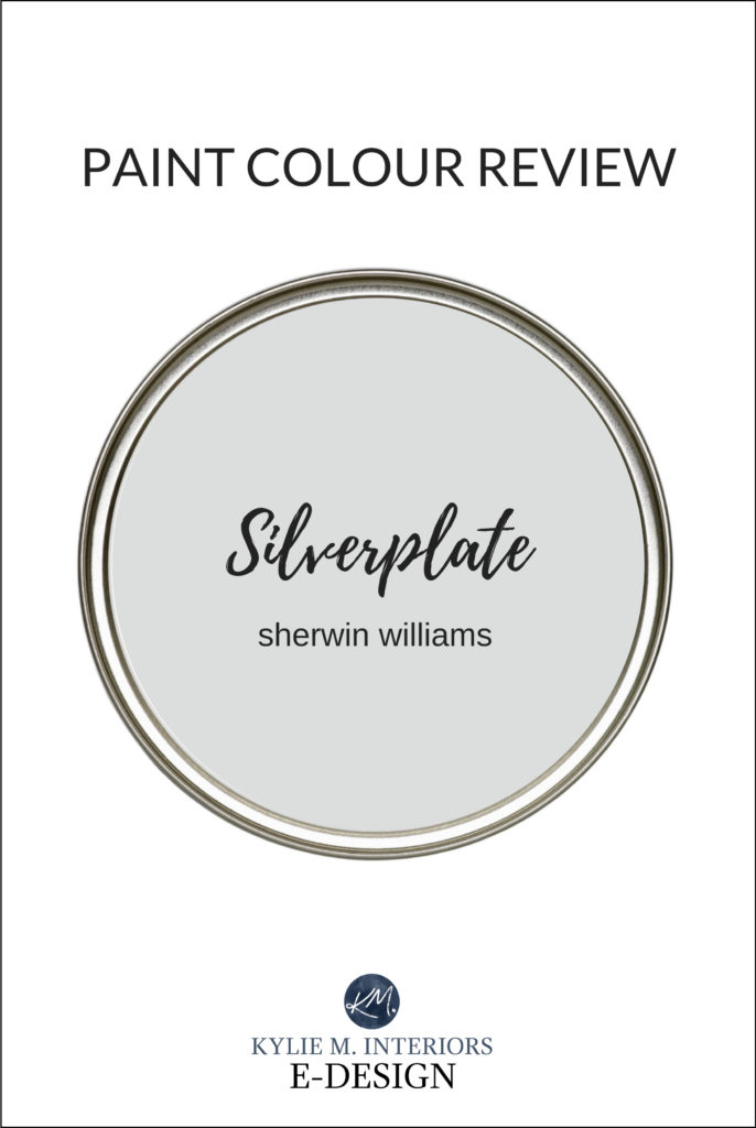 Paint colour review, popular gray paint colour, Sherwin Williams Silverplate. Kylie M Interiors Edesign, online paint colour consulting and diy decorating advice blogger