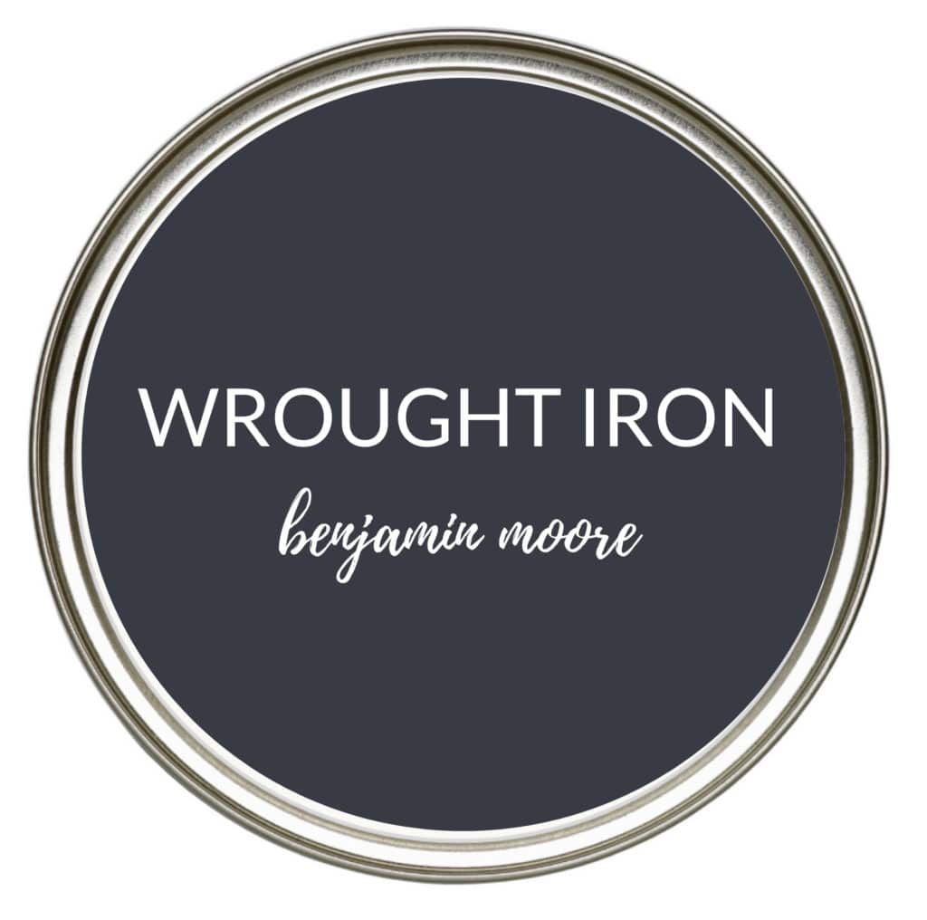 Benjamin Moore Wrought Iron, soft black navy blue paint colour for cabinets or island. Kylie M Interiors Edesign