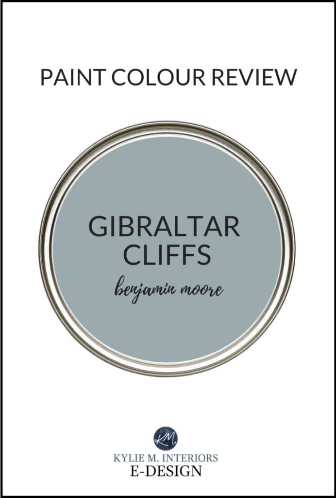 Paint color review, popular gray blue green paint colour, Benjamin Moore Gibraltar Cliffs. Kylie M Interiors Edesign diy advice