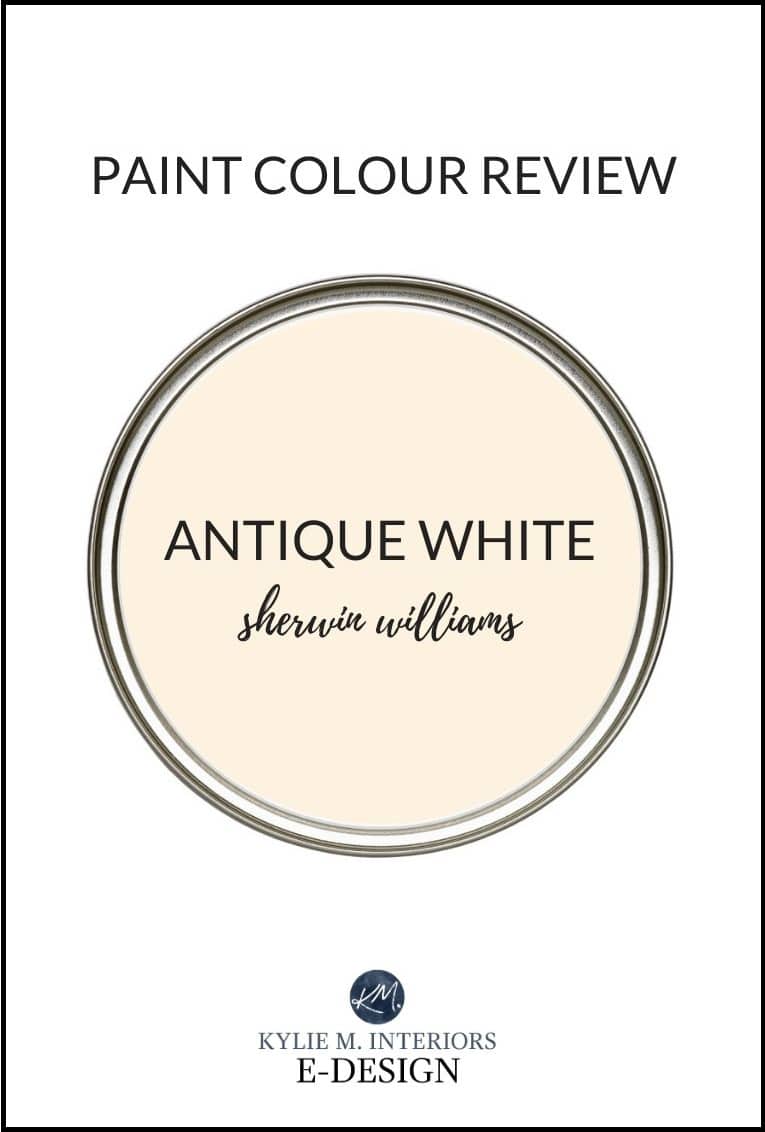 Paint colour ideas to go with, tone down or coordinate with Sherwin Williams Antique White on painted cabinets or trim. Review by Kylie M Interiors Edesign