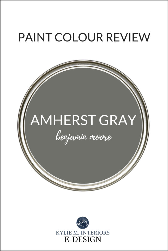 Paint colour review, popular dark charcoal gray paint color, Benjamin Moore Amherst Gray. Kylie M Interiors Edesign, online paint consulting and diy decorating advice blogger