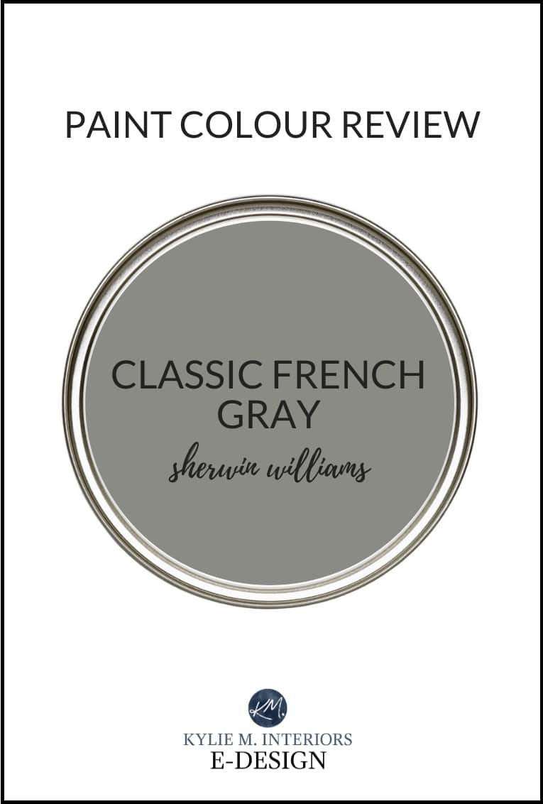Popular dark charcoal gray paint color, Sherwin Williams Classic French Gray. The best paint color review with Kylie M Interiors Edesign, online diy decorating advice blogger