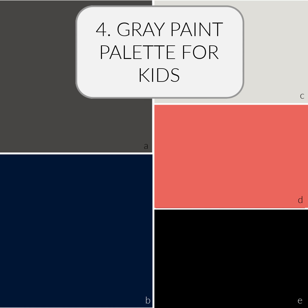 Feature wall dark gray with light gray walls, paint ideas, palette for kids bedroom or nursery, unisex. Kylie M Interiors